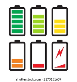 Conjunto de baterías con diferentes niveles de carga. Plantilla de logotipo del vector de energía de la batería.
