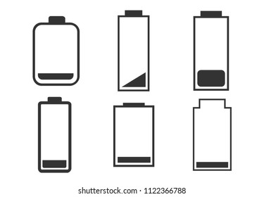 A set of batteries with low charge indicators. Vector illustration