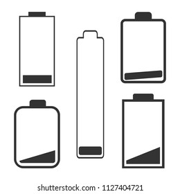 A set of batteries with low charge indicators. Vector illustration