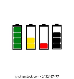 A set of batteries with low and full charge indicators. Vector image.