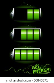 Set of batteries on black background