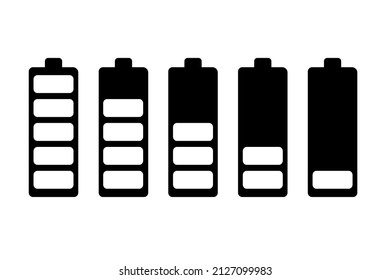 A set of batteries showing the amount of charge, a silhouette of batteries in the form of an icon, the energy in the battery. Isolated on white background. Vector illustration
