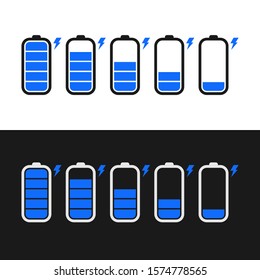 Set Of Battery Capacity Blue Bars With Small Flash Icon
