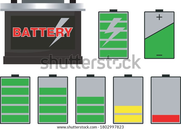 Set\
battery, Car battery and battery smartphone\
vector.