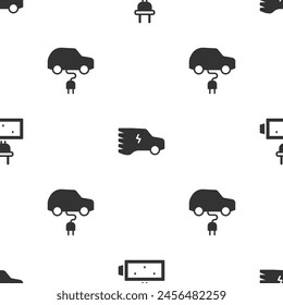 Set Battery charge, Electric car and  on seamless pattern. Vector