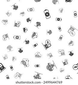 Set Battery charge, Electric car, charging station and Charging home on seamless pattern. Vector
