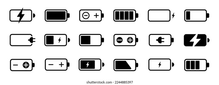 Set of battery charge icon in black. Vektorgrafik