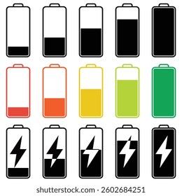 Set of Battery charge icon vector  Vector battery power icon powerfully charged. Vector illustration 