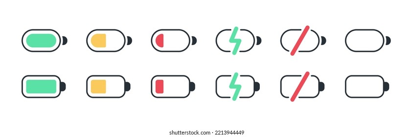 Set of battery charge icons. Simple vector illustration on white background. Editable stroke