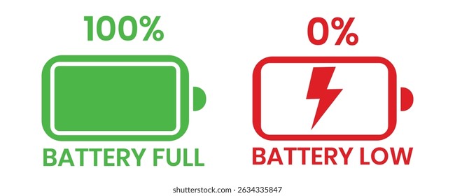 Set of battery charge indicator icon vector. Level battery energy powerfully icon set. Battery Full charge indicator or low charge sign. Battery icon illustration vector set.