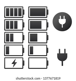 Set of battery charge indicator icons. Vector illustration isolated on white background.