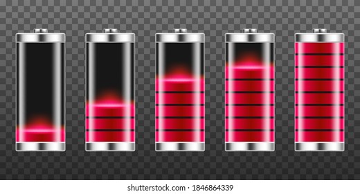 Set of battery charge indicators with low and high energy levels