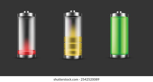 Set of battery charge indicators with low and high energy levels