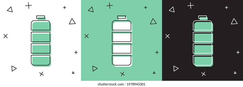 Set Battery charge level indicator icon isolated on white and green, black background.  Vector Illustration