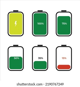 Set of battery charge level indicator vector graphic illustrations on white background. Suitable for smartphones and laptops. simple and elegant flat design
