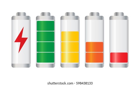 Set of battery charge level indicator. Vector illustration on white background.