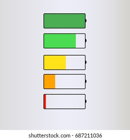 Set of battery charge level indicator. Vector illustration on isolated background. Flat design.  Colored