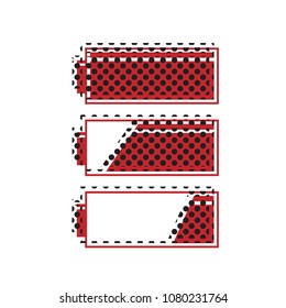 Set of battery charge level indicators. Vector. Brown icon with shifted black circle pattern as duplicate at white background. Isolated.