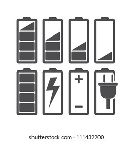 Set of battery charge level indicators. Vector illustration.