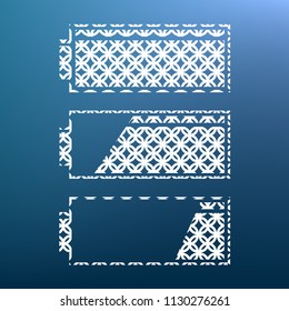 Set of battery charge level indicators. Vector. White textured icon at lapis lazuli gradient background.