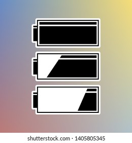 Set of battery charge level indicators. Black icon in white shell at pastel color background. Illustration.