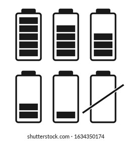 Set of battery charge level indicators. Vector illustration.