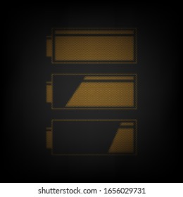 Set of battery charge level indicators. Icon as grid of small orange light bulb in darkness. Illustration.