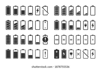 Set of battery charge level indicators. Vector illustration.
