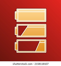 Conjunto de indicadores de nivel de carga de la batería. Icono de gradiente dorado con contornos sobre fondo recto. Ilustración.