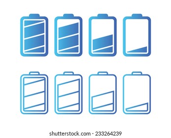 Set of battery charge level indicators icons, vector illustration. Simple Flat Metro design style. Trendy thin icons for web and mobile. Line and full versions. Normal and enable state. ESP10