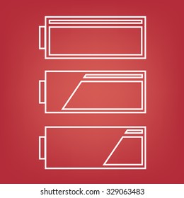 Set of battery charge level indicators. Vector  line icon illustration.