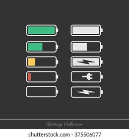 Set of battery charge level indicators. Illustration