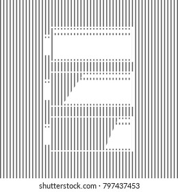 Set of battery charge level indicators. Vector. White icon on grayish striped background. Optical illusion.