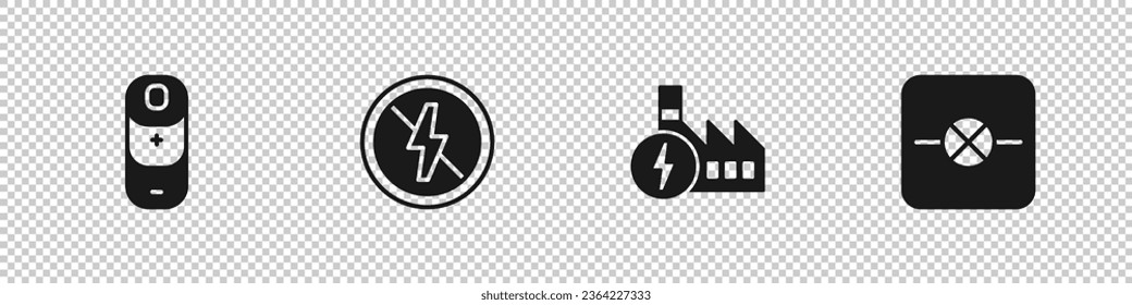 Set Battery charge, No lightning, Nuclear power plant and Lamp electronic circuit icon. Vector