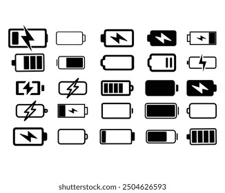 set of battery charging icons or symbols, fully editable vector file.