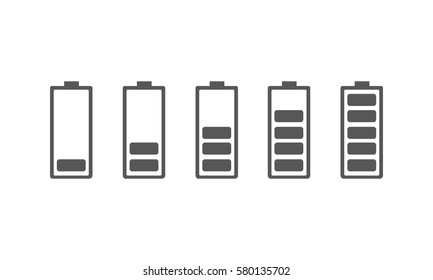 Set of battery charging icons. Vector illustration. The battery signs with a various level of charge on white background.