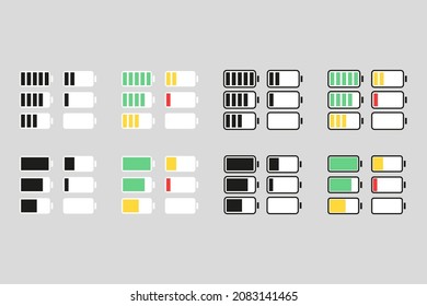 Set of battery different icons, vector
