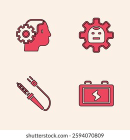 Set Battery, Humanoid robot, Robot and Soldering iron icon. Vector