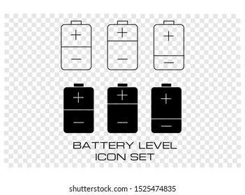 Set of Battery Icon. Consist of Two Variation Battery Icon Style, Black Flat and Monoline Vector Illustration, Isolated on Transparent Background.