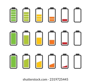 Set of battery icon design. Battery symbol collection on white background