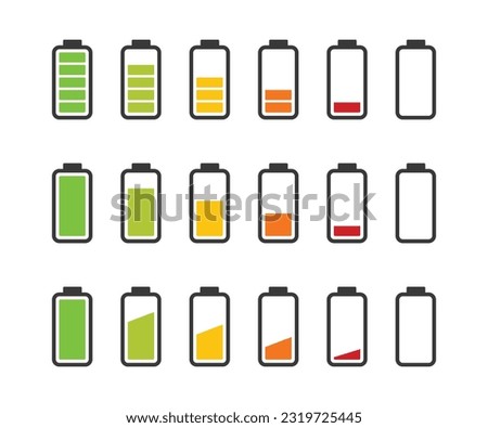 Set of battery icon design. Battery symbol collection on white background