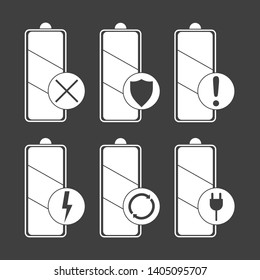 Set of battery icon. Full charge of phone. Electrical equipment. Vector flat design