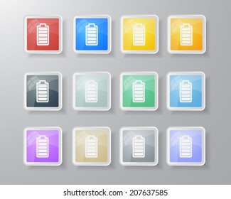 Set of Battery Icon with Full Energy in Colorful Square Shape
