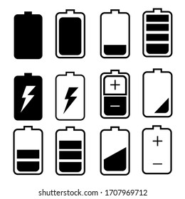 set of battery icon indicated with black and white