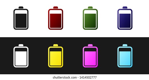 Set Battery icon isolated on black and white background. Vector Illustration