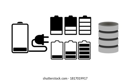 Set battery icon isolated on white. Collection vector stock illustration. EPS 10