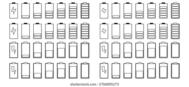 Conjunto de icono de batería. icono de batería de estilo moderno, conjunto de iconos de nivel de batería.