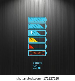 Set, Battery icon on a dark textured background for your design, charge level indicators