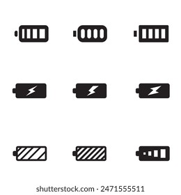 Set of battery icons isolated on white background.