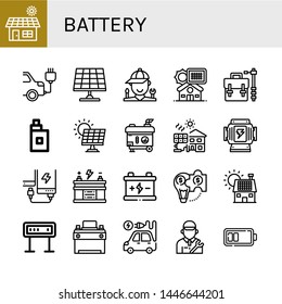 Set of battery icons such as Solar, Electric car, Solar panel, Mechanic, Camera bag, Vaper, Solar energy, Electric generator, cell, Generator, Power bank, Battery , battery